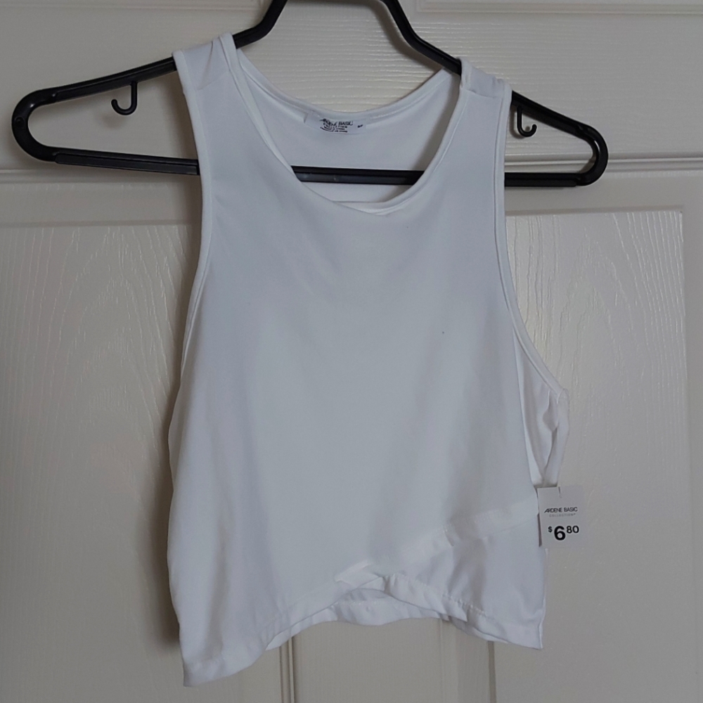 High Neck Cropped Tank Top with Crossed Detail in White from Ardene